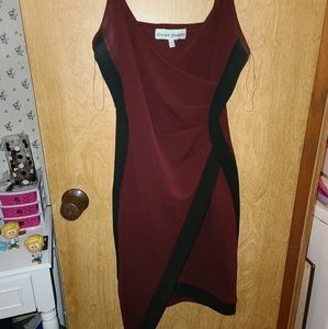 Maroon red & black sleeveless mini dress